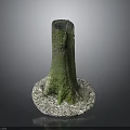 Tree Stump Covered With Green Moss And White Pebbles At The Base 3d model