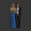 Man Standing With Woman Holding Colorful Flower Bouquet Against Gray Background
