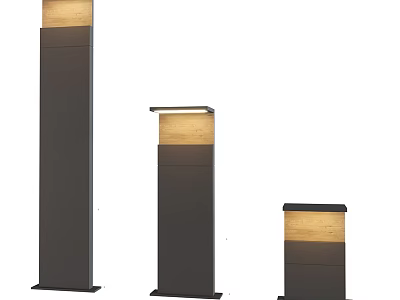 Modern Outdoor Lights Featuring Black Metal Pillar Design Various Heights And Wooden Illuminated Top 3d model