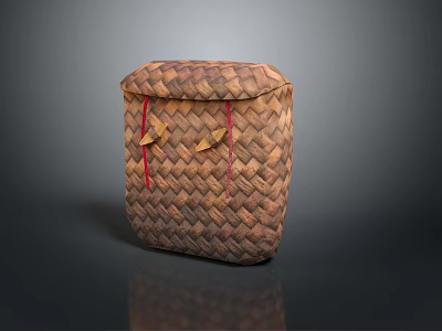 Handwoven Square Storage Basket With Brown Woven Texture And Red Accents For Household Use 3d model