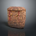 Handwoven Square Storage Basket With Brown Woven Texture And Red Accents For Household Use