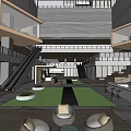 Modern Commercial Complex Interior Featuring Staircase Greenery Open Space And Outdoor Seating 3d model