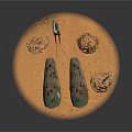 Textured Sandy Surface With Green Hollow Devices And Red White Accent