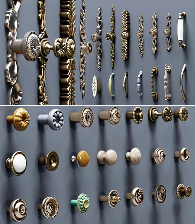 Display Of Various Decorative Cabinet Handles In Different Styles And Shapes 3d model Display Of Various Decorative Cabinet Handles In Different Styles And Shapes 3d model
