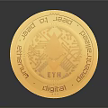 Gold Jewelry Piece With ETH Token Design And Circuit Texture On Dark Shiny Background