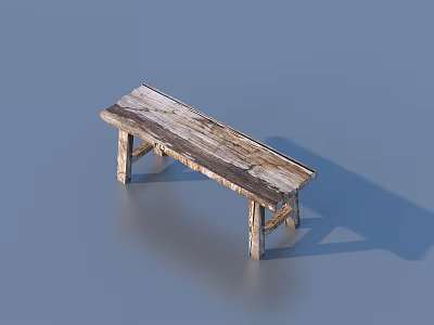 Vintage Rustic Long Wooden Bench Crafted From Distressed Solid Wood With Natural Texture 3d model