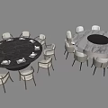 Modern Round Dining Table Set With Black And White Marble Top And Chairs 3d model