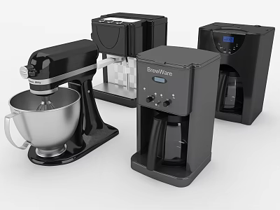 Black Kitchen Appliances Collection Featuring Mixer Coffee Maker And Toaster Set 3d model