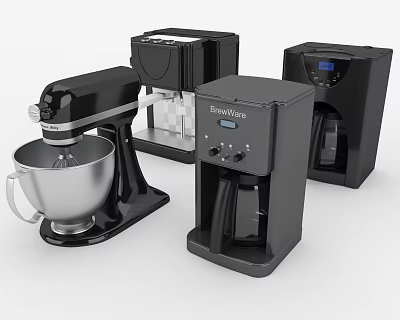 Black Kitchen Appliances Collection Featuring Mixer Coffee Maker And Toaster Set 3d model