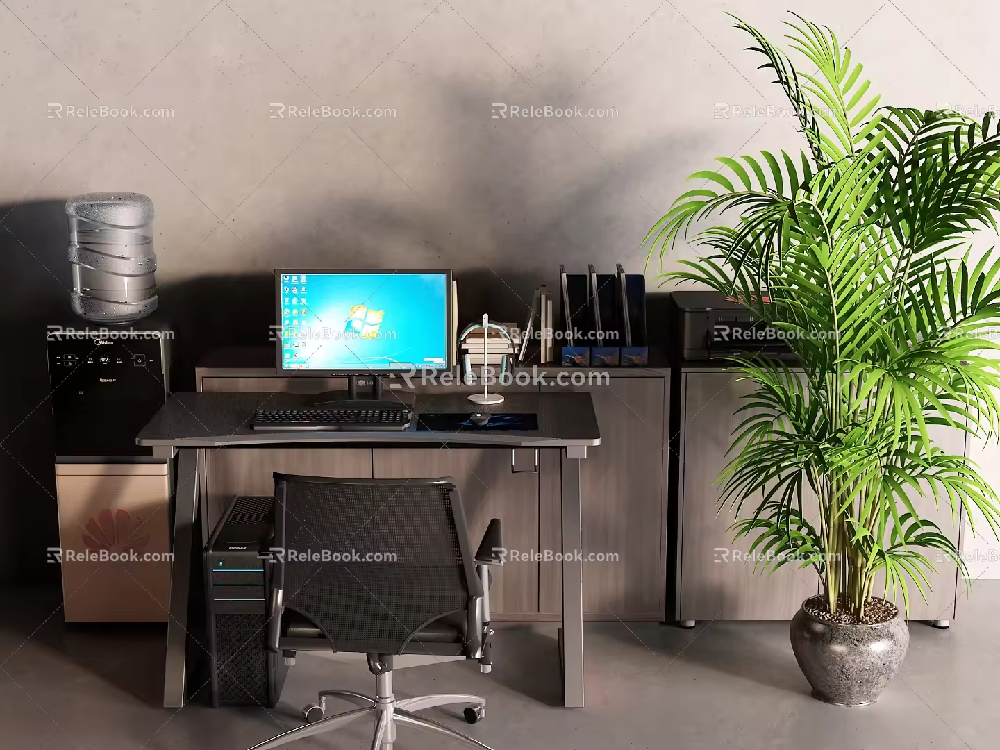 Desk Computer Desk Filing Cabinet 3d model