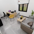 Modern Office Interior With Five Hearts Themed Red Signs Sofa Coffee Table And Desk