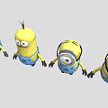 Cute Yellow Minion Dolls Standing In A Row With Blue Overalls And Various Expressions