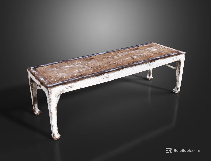 Rustic Console Table With Distressed Wooden Top And White Metal Frame 3d model 