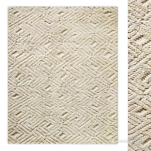 Ivory Beige Square Rugs With Intricate Diamond Weave Pattern And Textured Design 3d model 