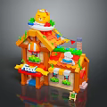 Toy Food Shop Building With Chef Figure Colorful Roof And Decorative Windows