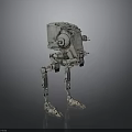 Sci Fi Mechanical Walker With Four Metal Legs And Rough Surface Design