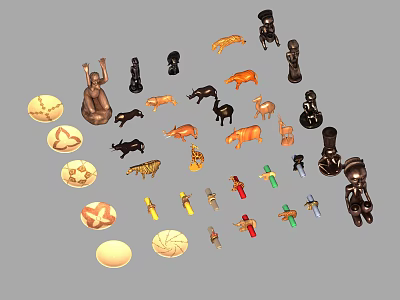 Decorative Ornament Set With Animal Figurines Human Statues And Decorative Plates For Home Decor 3d model