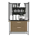 Modern Sideboard With Wooden Drawers Glass Display Shelf And Tableware Storage