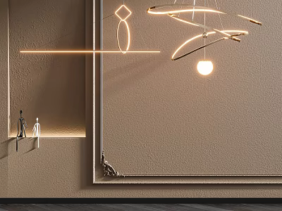 Modern Curved Line Chandelier In Minimalist Interior With Warm Light And Geometric Decor 3d model