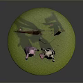 Cartoon Pig And Cow Standing On Green Grass With Wooden Fence