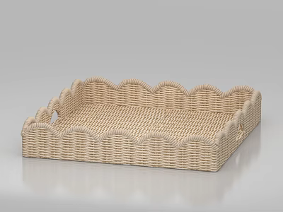 Functional Beige Woven Storage Basket For Home Organizing With Scalloped Edge 3d model
