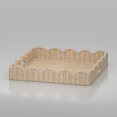 Functional Beige Woven Storage Basket For Home Organizing With Scalloped Edge 3d model