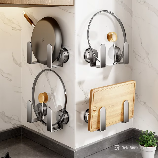 Stainless Steel Kitchen Wall Mounted Hooks For Pot And Cutting Board Storage 3d model 