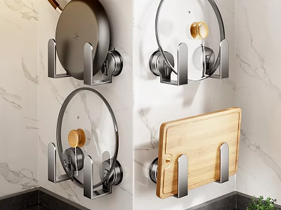 Stainless Steel Kitchen Wall Mounted Hooks For Pot And Cutting Board Storage 3d model