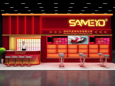 SAMEYO Red Tobacco And Liquor Store With Counter Wine Racks And Bar Stools 3d model