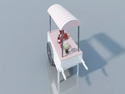 Swing Door Design For Mobile Cart With Striped Canopy Red Items And Flower 3d model