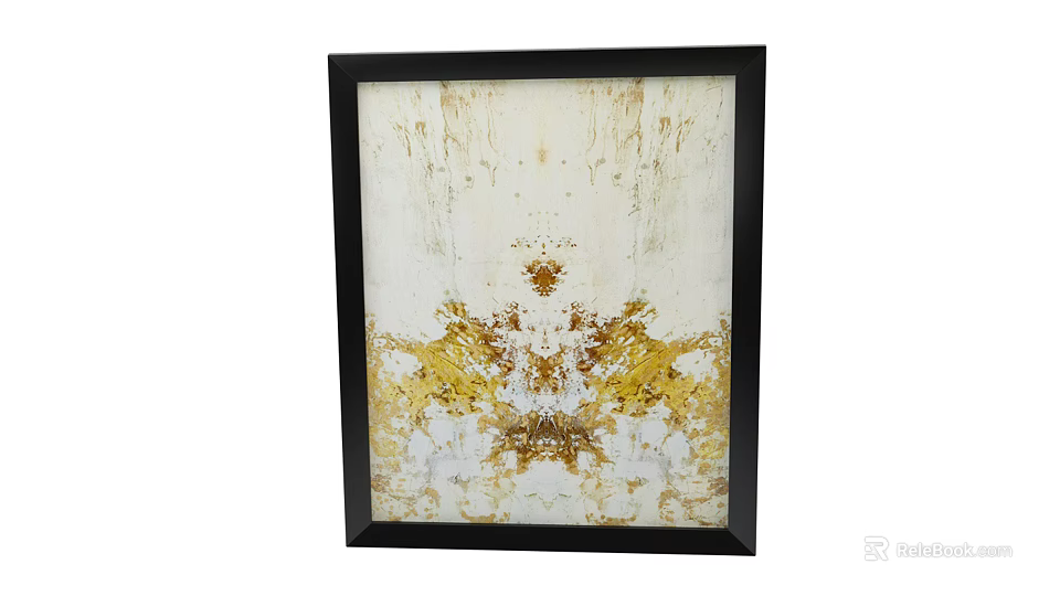 Black Framed Abstract Artwork With White Background Gold Beige Patterns And Symmetrical Design 3d model