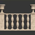 Scenic Marble Stone Railing Landscape With Two Pillars Vase Shaped Tops And Reflection