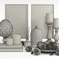 Modern Gold White Decorative Ornament Set With Pinecone Candles Diffuser And Books 3d model