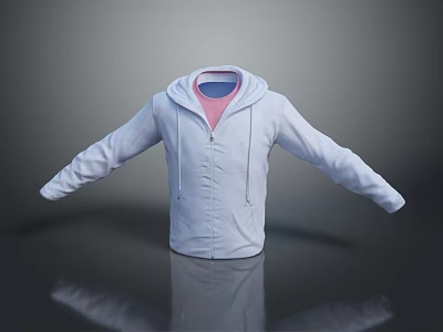 Light Gray Zip Up Hoodie With Pink Inner Layer And Long Sleeves 3d model