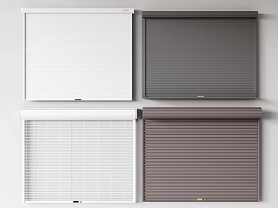 Different Colored Roller Blinds Featuring White Gray Brown Textured Window Designs 3d model