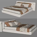 Modern Double Bed With Upholstered Headboard Plush Pillows And Cozy Blankets 3d model