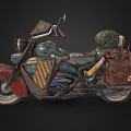 Vintage Motorcycle with Worn Paint Striped Decoration Leather Luggage Canvas Backpack and Retro Design Elements