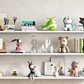 Assorted Stuffed Dolls On Display Shelf With Animal Toys And Decorative Items
