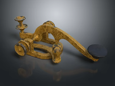 Brass Colored Vintage Hardware Tool with Adjustable Knobs and Clamping Mechanism 3d model