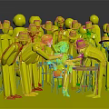 Game and Movie Character Red Haired Woman Surrounded by Hatted Men in Suits at Table