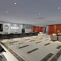 Elegant Modern Front Desk Reception Area Interior With Marble Floor Seating And Plants 3d model
