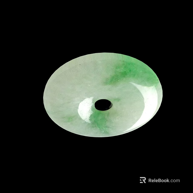 Round Green And White Jade Pendant With Central Black Hole On Black Background 3d model 