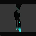 Sleek Black Hooded Outfit Featuring Green Glowing Accents And Reflective Details