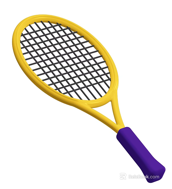 Sports Equipment Yellow Tennis Racket With Black Strings And Purple Handle 3d model 
