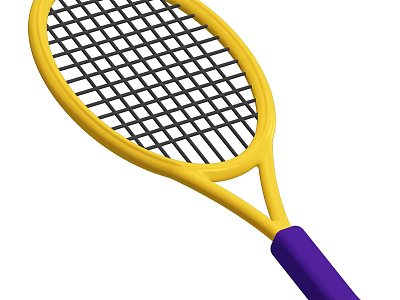 Sports Equipment Yellow Tennis Racket With Black Strings And Purple Handle 3d model