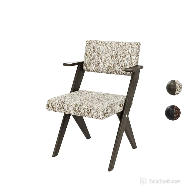 Modern Dining Chair With Wooden Frame Textured Fabric Armrest Cross Leg And Fabric Samples 3d model 