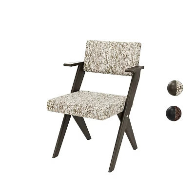 Modern Dining Chair With Wooden Frame Textured Fabric Armrest Cross Leg And Fabric Samples 3d model