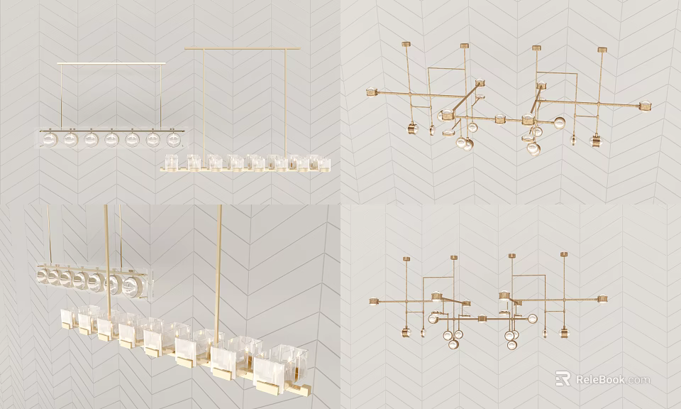 Modern Various Chandelier Styles With Gold Frame And Glass Shades For Home Decor 3d model 