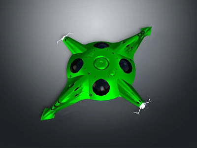 Green Space Probe With Multi Armed Structure And Black Circular Modules For Cosmic Exploration 3d model