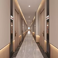 Modern Hotel Corridor With Light Beige Walls Room Numbers Marble Floor And Recessed Lighting